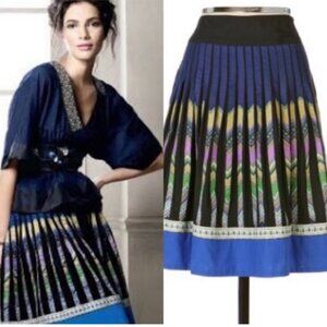 Anthropology Lithe Streamer Skirt Pleated Fit Flare Black Blue Purple Folk Sz 8